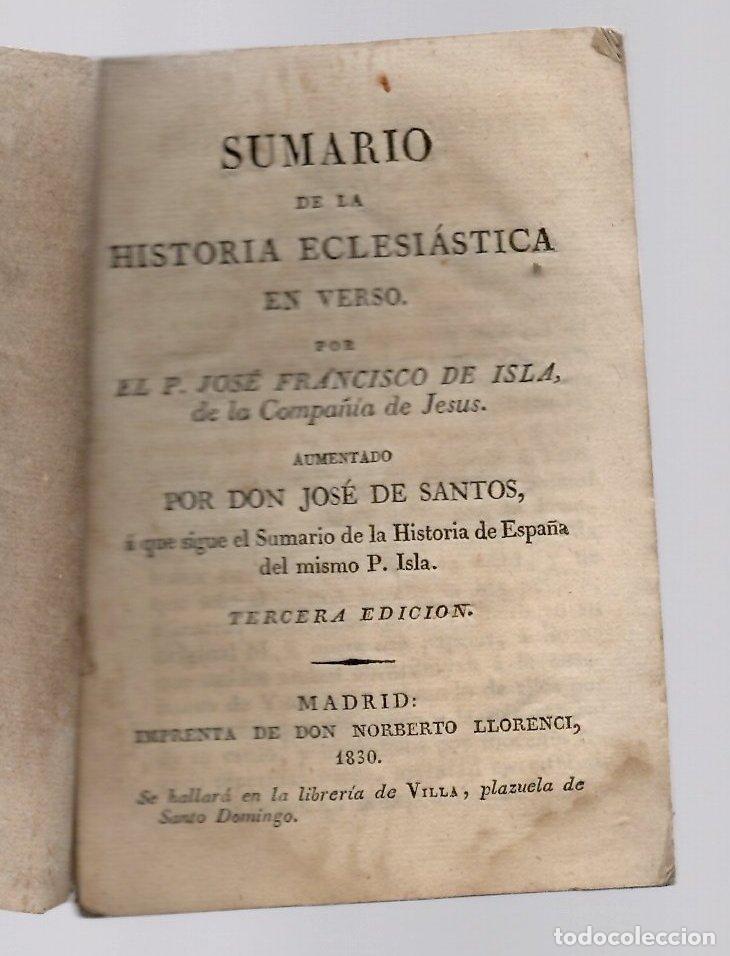 Libros antiguos: SUMARIO DE LA HISTORIA ECLESIASTICA EN VERSO POR JOSE FRANCISCO DE ISLA. TERCERA EDICION, 1830