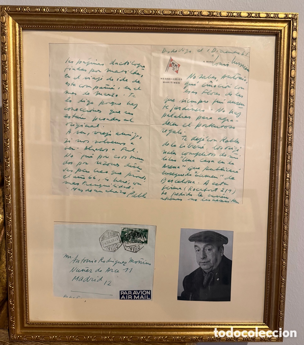 Libros antiguos: Carta manuscrita de Pablo Neruda a Antonio Rodr&iacute;guez Mo&ntilde;ino.