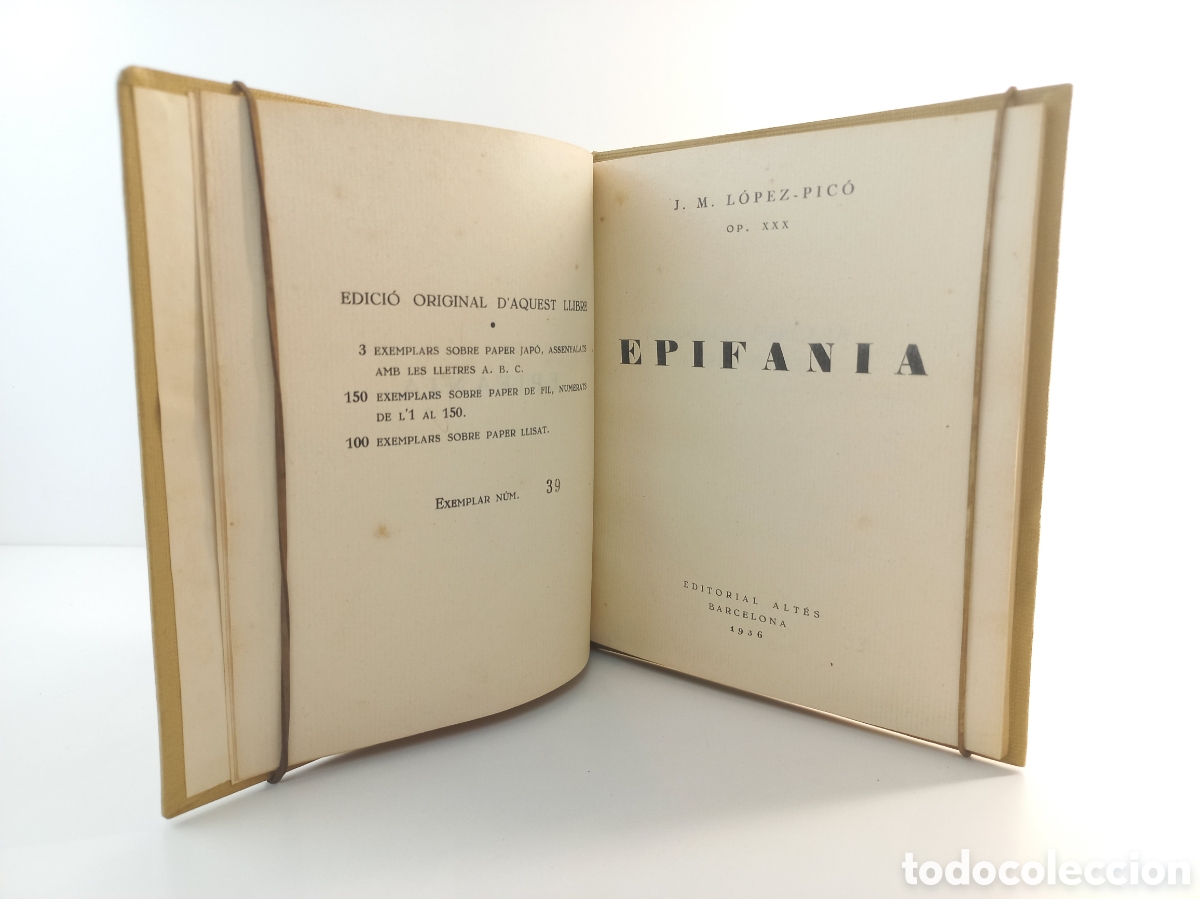 Libros antiguos: Epifania. L&oacute;pez-Pic&oacute;. Editorial Alt&eacute;s, primera edici&oacute;n, 1936. Catal&aacute;n. Limitada; numerado.