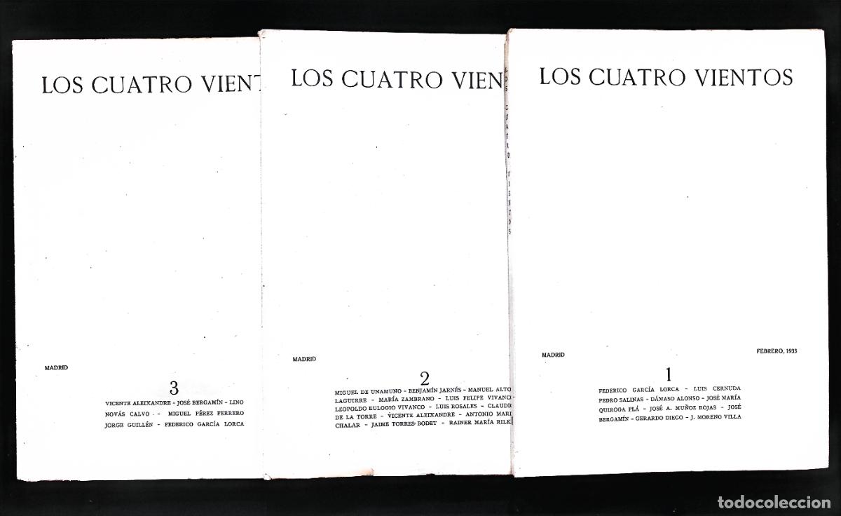 Libros antiguos: LOS CUATRO VIENTOS. - [Revista.] 3 N&Uacute;MEROS COMPLETA. 1933. LORCA, ALBERTI, BERGAM&Iacute;N...
