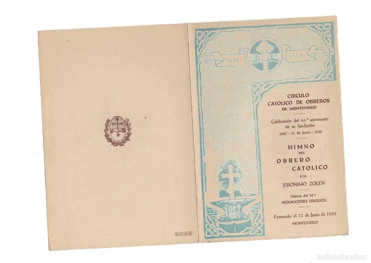 Libros antiguos: HIMNO DEL OBRERO CATOLICO POR JERONIMO ZOLESI. CIRCULO CATOLICO DE OBREROS DE MONTEVIDEO, 1929