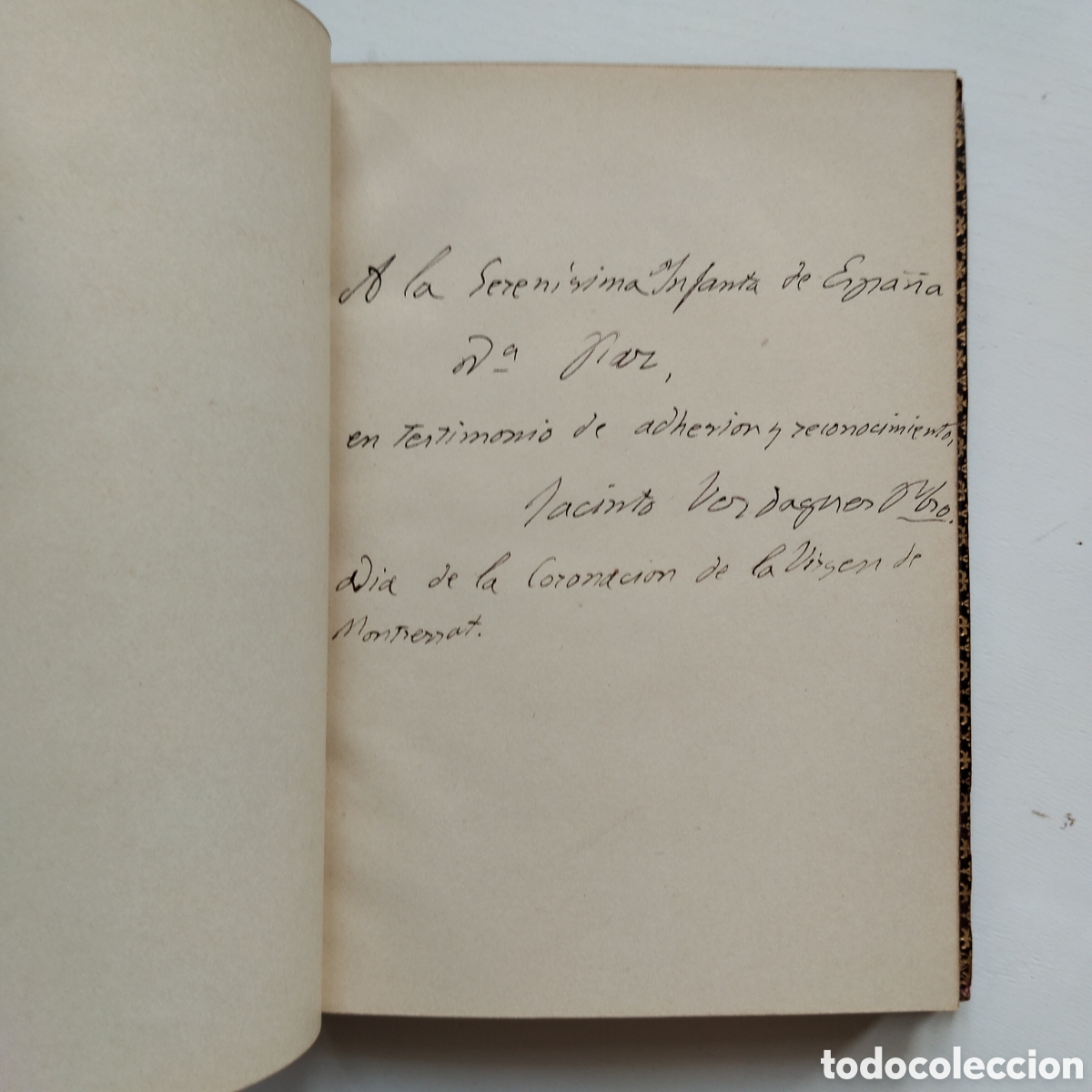 Libros antiguos: JACINTO VERDAGUER CANSONS DE MONTSERRAT DEDICAT&Ograve;RIA AUTOGRAFA A INFANTA MARIA DE LA PAZ DE BORB&Oacute;N