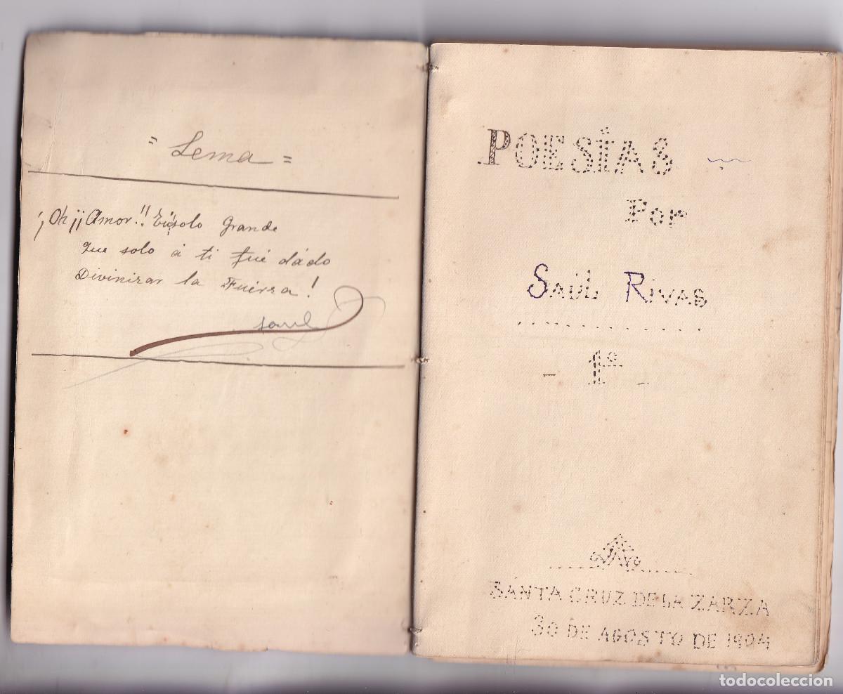 Libros antiguos: S&Aacute;UL RIVAS: POES&Iacute;AS. SANTA CRUZ DE LA ZARZA, TOLEDO, 1904. LIBRO MANUSCRITO IN&Eacute;DITO