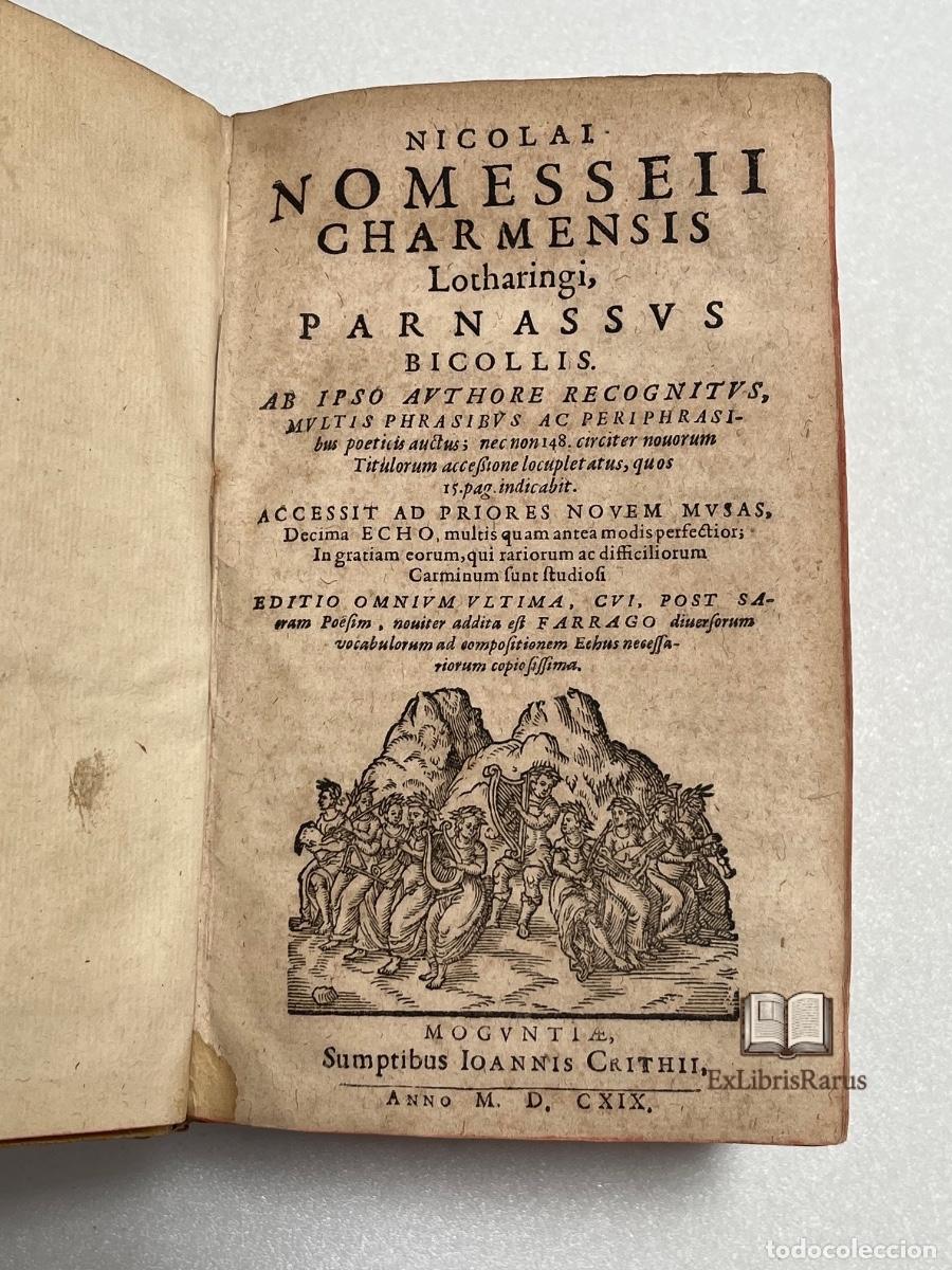 Libros antiguos: NICOLAUS NOMESSEIUS &middot; PARNASSUS BICOLLIS &middot; MAGUNCIA 1619 &middot; PO&Eacute;TICA LATINA &middot; PERGAMINO
