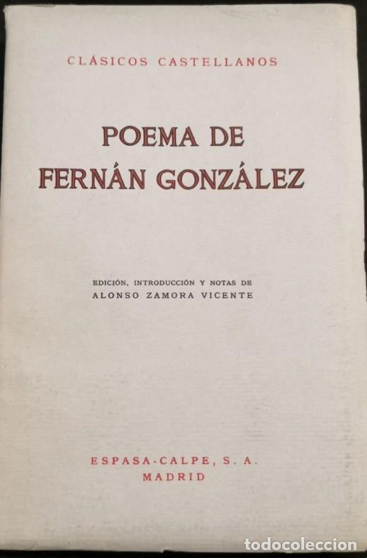 Libros antiguos: Poema de Fern&aacute;n Gonzalez - Alonso Zamaro Vicente - Cl&aacute;sicos castellanos