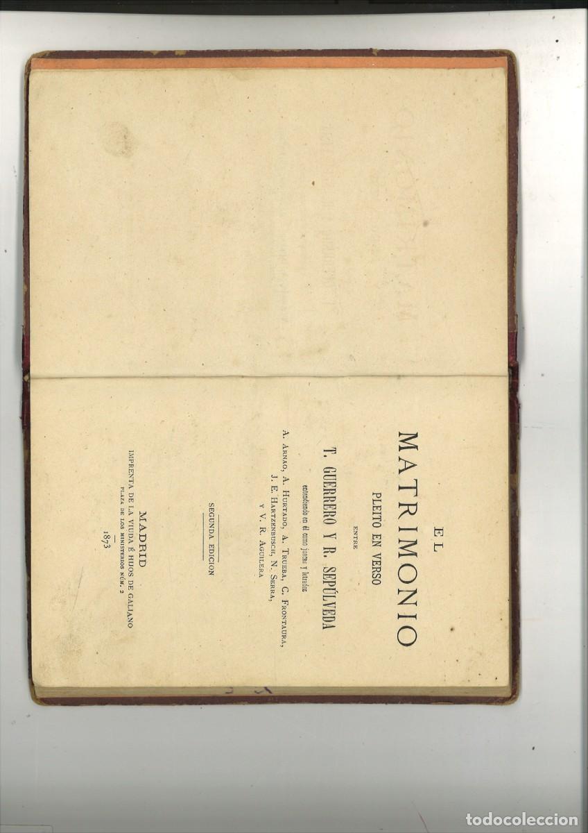 Libros antiguos: EL MATRIMONIO. PLEITO EN VERSO. T. Guerrero y R. Sep&uacute;lveda