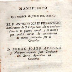 Libros antiguos: MANIFIESTO QUE OFRECE AL PÚBLICO ANTONIO CORIS PRESBITERO, PALMA, 1811, GUERRA INDEPENDENCIA