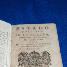 Libros antiguos: ESTADO POLÍTICO DE LA EUROPA TOMO XII - LE MARGENE - ANTONIO MARIA HERRERO - AÑO 1740