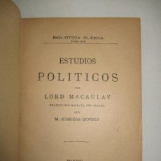 Libros antiguos: ESTUDIOS POLITICOS. - MACAULAY, LORD. 1907.. Lote 123211159