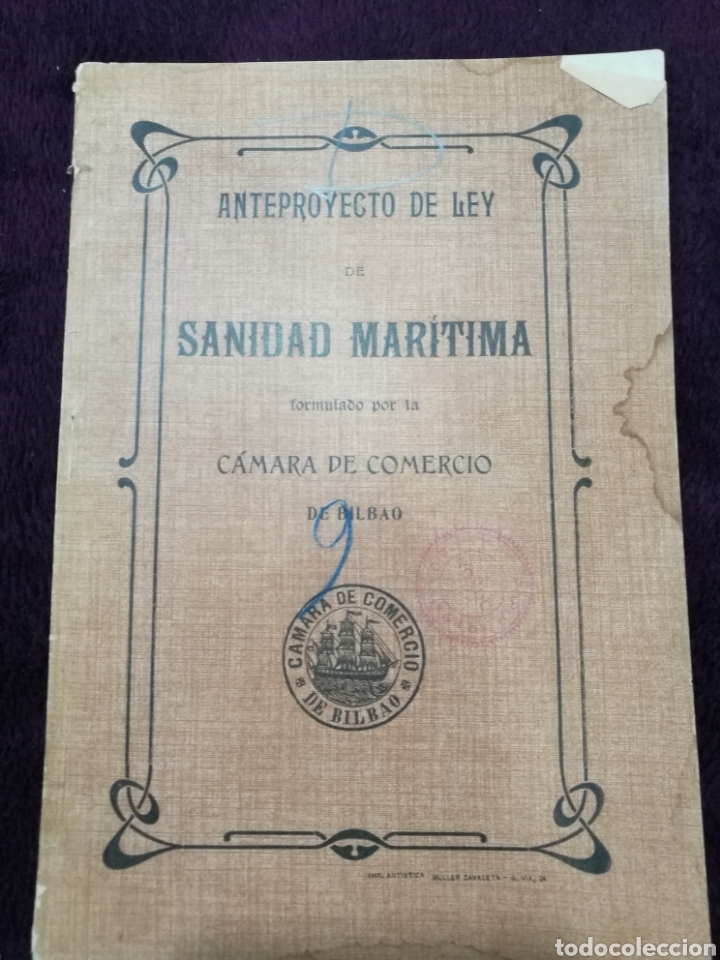 Libros antiguos: Anteproyecto ley Sanidad Mar&iacute;tima 1904 Bilbao