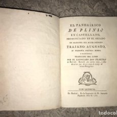 Libros antiguos: EL PANEGÍRICO DE PLINIO EN CASTELLANO PRONUNCIADO EN EL SENADO. FRANCISCO DE BARREDA. 1787. Lote 164277382