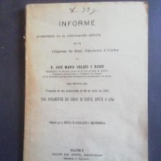 Livros antigos: INFORME PARA REGLAMENTAR LOS JUEGOS DE SUERTE, ENVITE O AZAR. J. M. VALDÉS Y RUBIO. 1912.. Lote 309180818