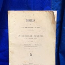 Libros antiguos: DISCURSO INAUGURACION ESTUDIOS 1861-62 UNIVERSIDAD CENTRAL JUAN CASTELLO Y TACELI MADRID 27X19CMS. Lote 325322638