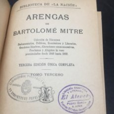 Libros antiguos: ARENGAS DE BARTOLOME MITRE. 1902 DISCURSOS PARLAMENTARIOS, POLÍTICOS, ECONÓMICOS... TOMO III. Lote 334543758