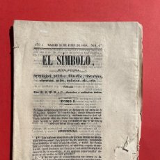Libros antiguos: AÑO 1856 - EL SÍMBOLO - RARISIMO PERIÓDICO CARLISTA - JOSÉ MARIANO DE RIERA COMAS - NUM 4. Lote 396342509