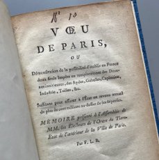 Libros antiguos: VOEU DE PARIS, MEMORIA DE ASAMBLEA (FINANZAS) - MAYO 1789