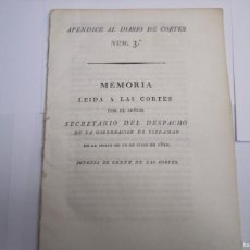 Libros antiguos: APENDICE AL DIARIO DE CORTES Nº 3 -MEMORIA SECRETARIO GOB.ULTRAMAR 1820 MADRID