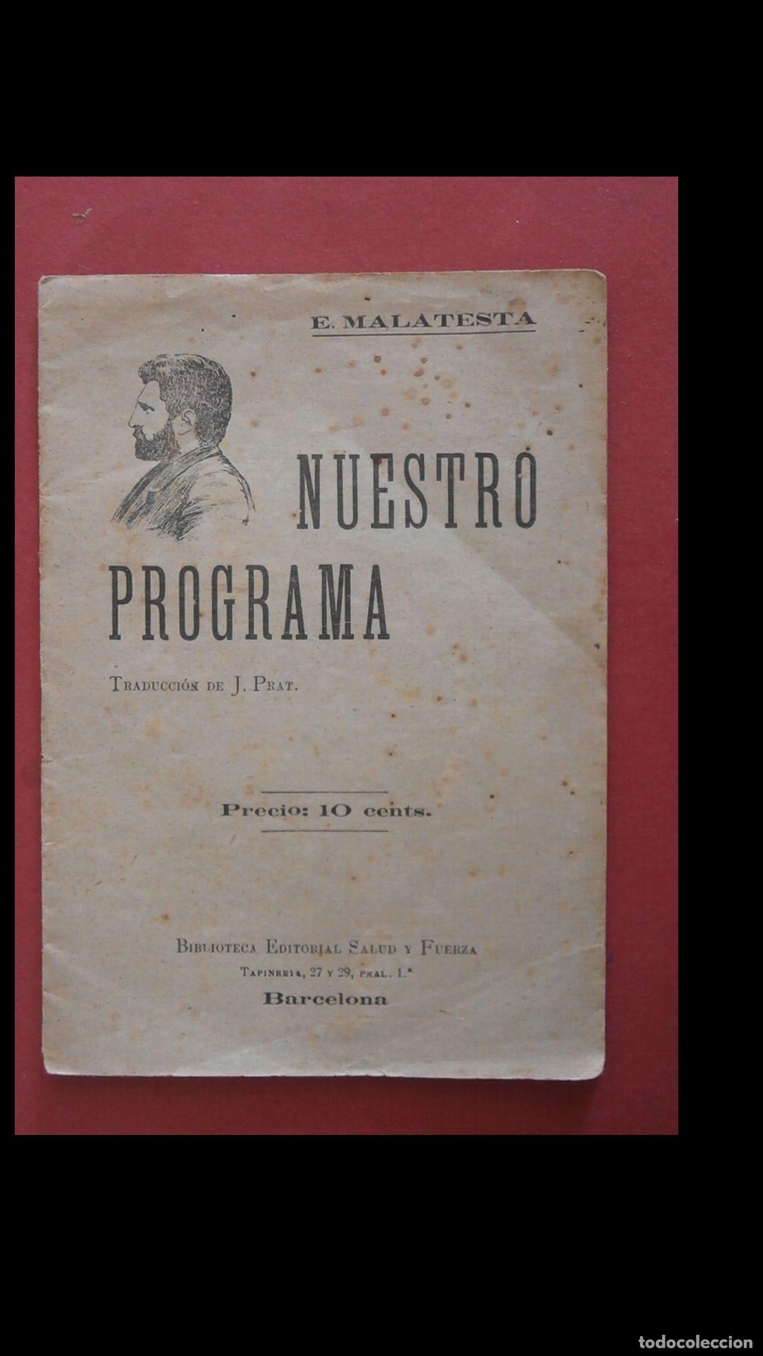 Libros antiguos: Nuestro Programa. Enrico Malatesta - Foto 1