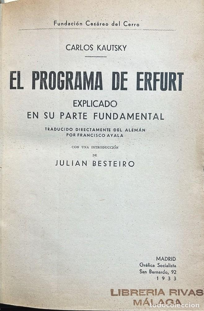 Libros antiguos: El Programa de Erfurt explicado en su parte fundamental. - Foto 2
