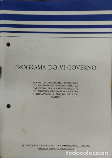 Libros antiguos: S&Aacute; CARNEIRO. (Francisco) - PROGRAMA DO VI GOVERNO. - Foto 1