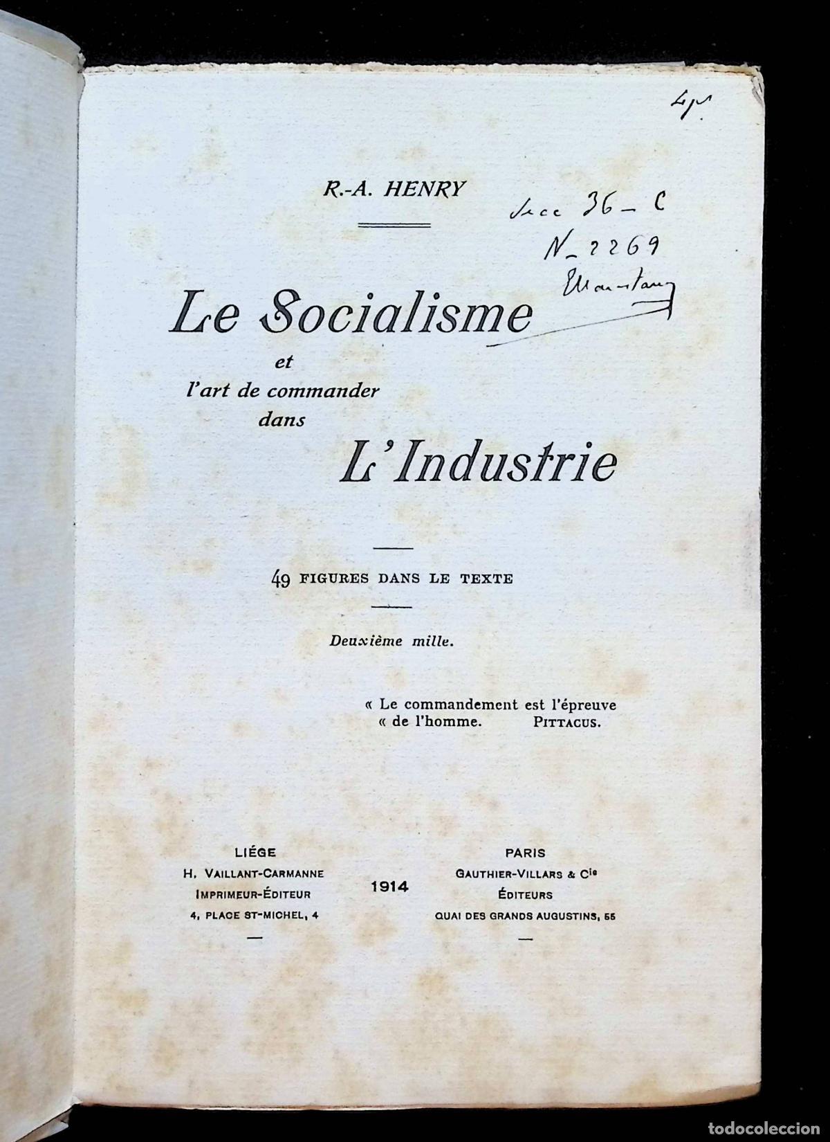 Libros antiguos: LE SOCIALISME ET L'ART DE COMMANDER DANS L'INDUSTRIE. - HENRY, R. A.