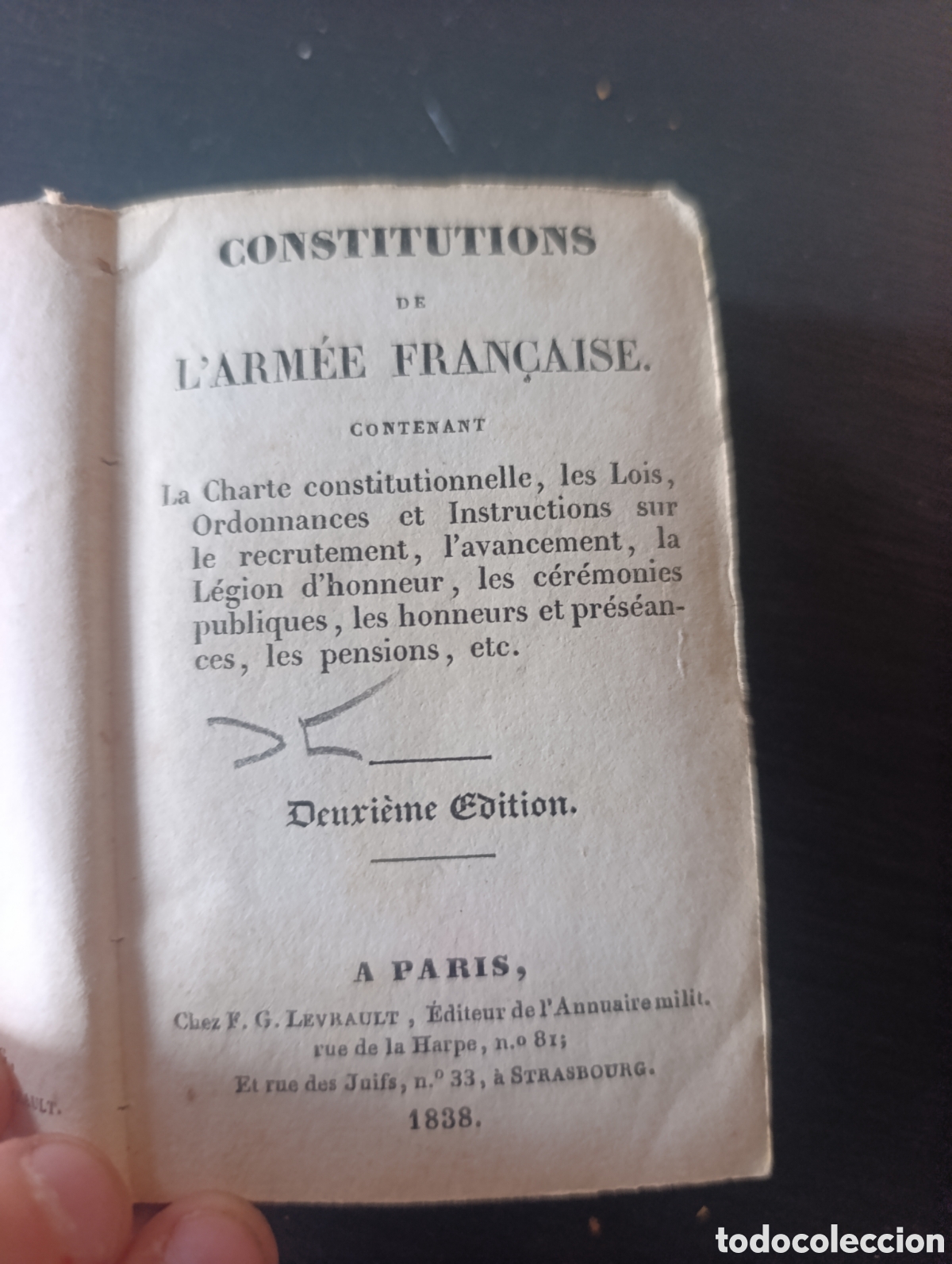Libros antiguos: CONSTITUTIONS DE L'ARM&Eacute;E FRAN&Ccedil;AISE. T1. Paris 1838