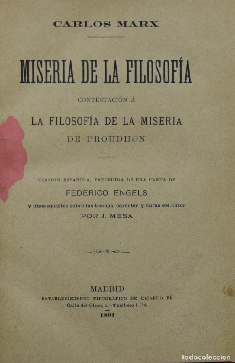 Libros antiguos: MISERIA DE LA FILOSOF&Iacute;A. CONTESTACI&Oacute;N A LA FILOSOF&Iacute;A DE LA MISERIA DE PROUDHON - Carlos MARX