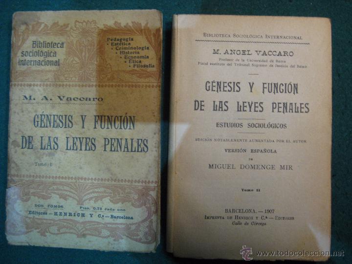 Libros antiguos: 2 Libros Tomo I y II. 1907. Genesis y funcion de las leyes penales - Foto 1 - 50922963
