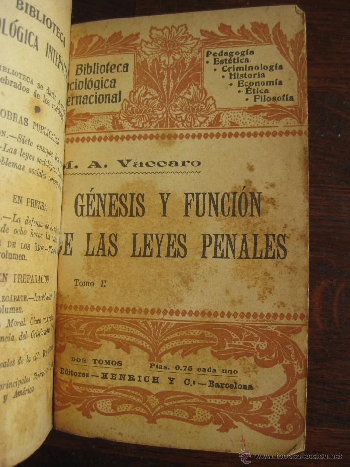 Libros antiguos: 2 Libros Tomo I y II. 1907. Genesis y funcion de las leyes penales - Foto 3 - 50922963