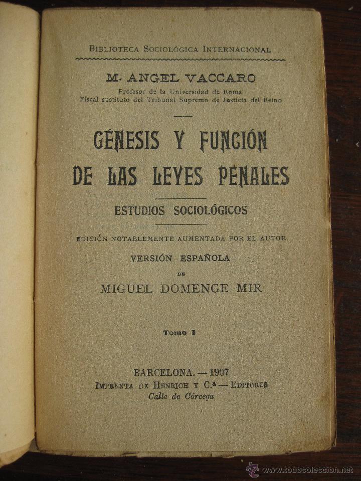 Libros antiguos: 2 Libros Tomo I y II. 1907. Genesis y funcion de las leyes penales - Foto 4 - 50922963