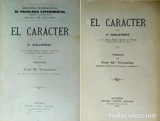 Libros antiguos: MALAPERT, P.  El Car&aacute;cter. 1905. - Foto 1