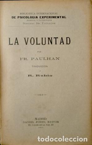 Libros antiguos: PAULHAN, Frederic.  La Voluntad. 1905. - Foto 1