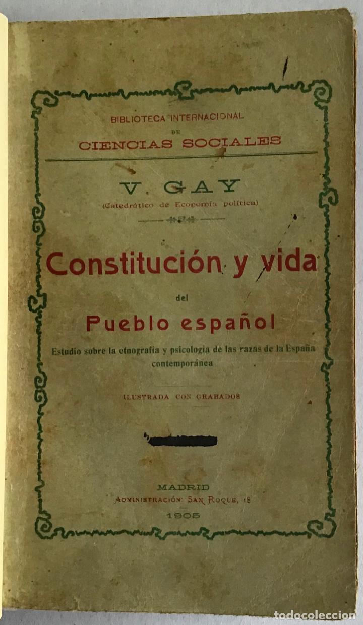 Libros antiguos: CONSTITUCION Y VIDA DEL PUEBLO ESPAÑOL. Estudio sobre la etnografía y psicología de las razas de la - Foto 1 - 123193382