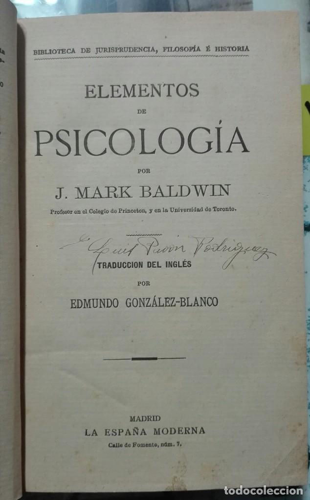 Libros antiguos: J. Mark Baldwin. Elementos de Psicolog&iacute;a. a.1910 - Foto 1