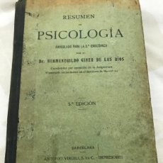 Libros antiguos: LIBRO. RESUMEN DE PSICOLOGÍA. HERMENEGILDO GINER DE LOS RÍOS. 5A EDICIÓN. 1914.