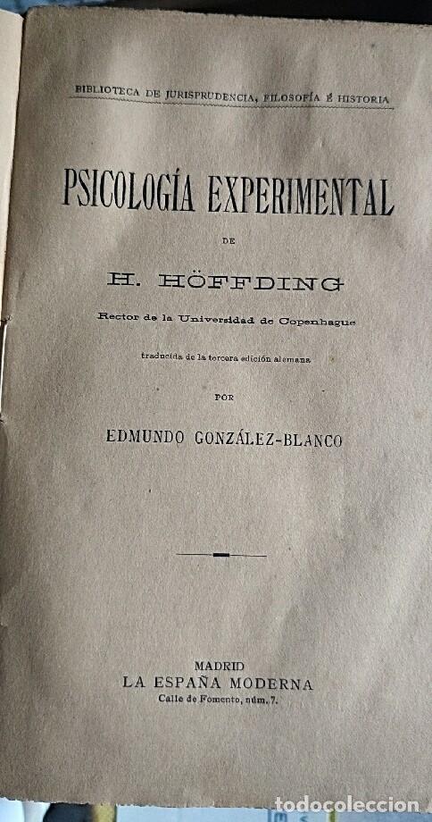 Libros antiguos: Psicolog&iacute;a experimental - Foto 1