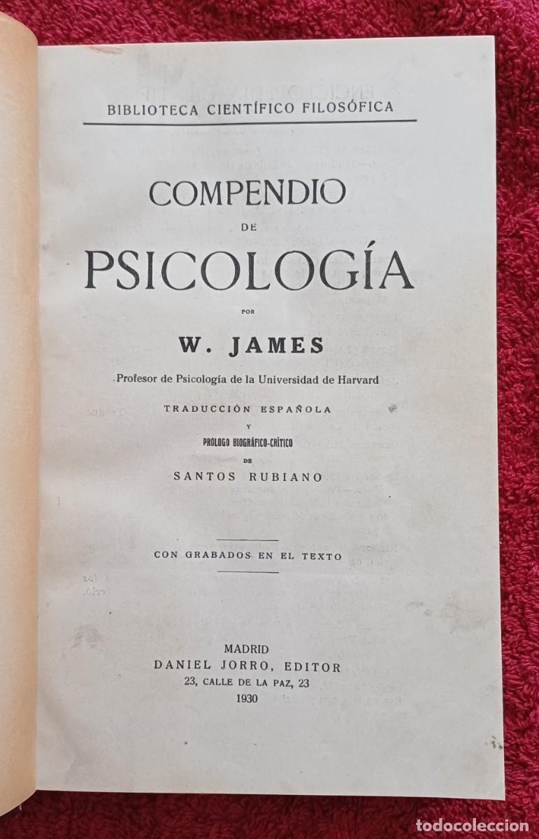 Libros antiguos: COMPENDIO DE PSICOLOG&Iacute;A -- W. JAMES - Foto 1