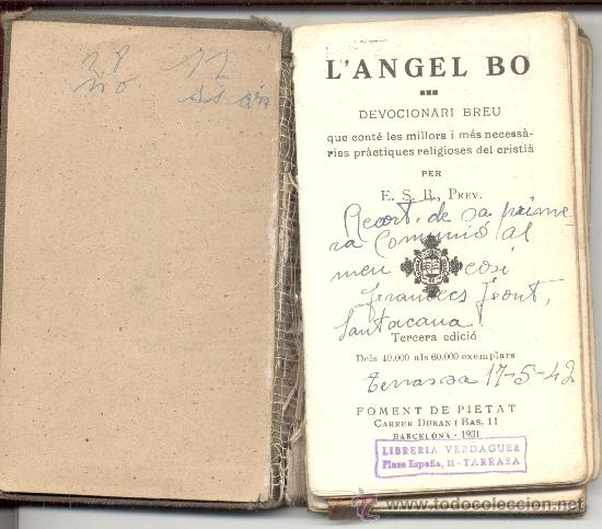 Libros antiguos: L'ANGEL BO DEVOCIONARI BREU 1931