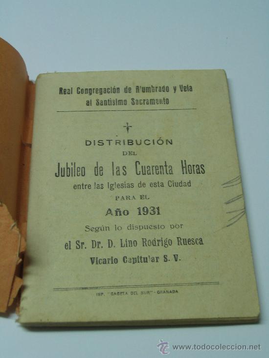 Old books: 2 libritos Jubileo Cuarenta horas Alumbrado y Vela del Santisimo (Granada)1921 1931