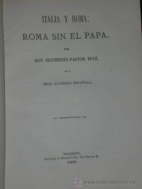 Old books: ITALIA Y ROMA: ROMA SIN EL PAPA.(1866)