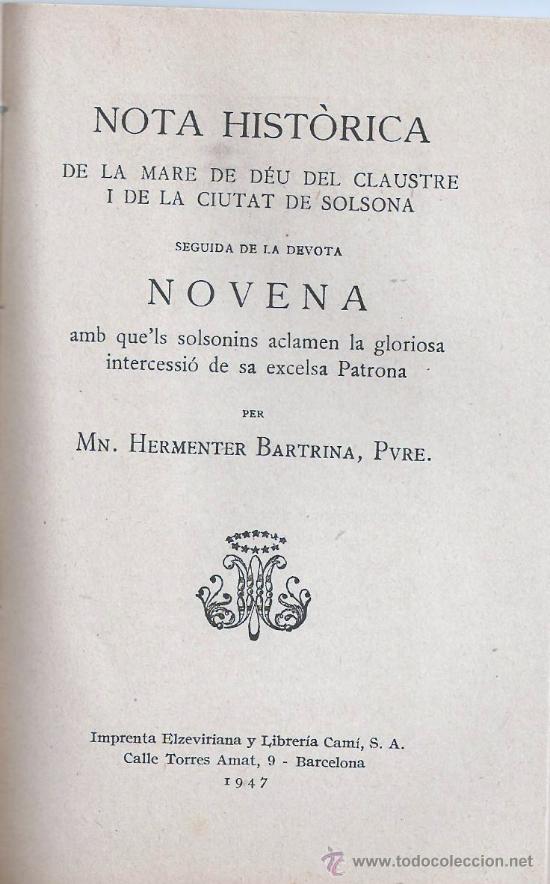 Libros antiguos: NTRA. SRA.  DEL CLAUSTRE DE SOLSONA - Foto 2