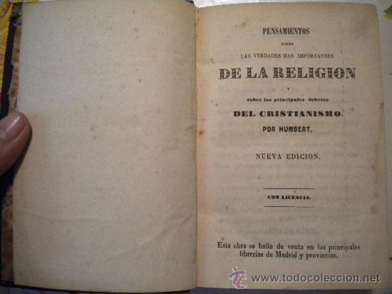 Libri antichi: Humbert, pensamientos sobre la religion 1856.