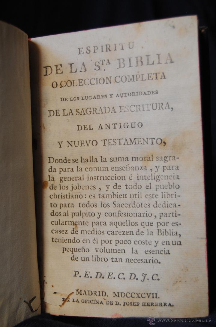 Libros antiguos: ESP&Iacute;RITU DE LA BIBLIA ,1797 - Foto 4