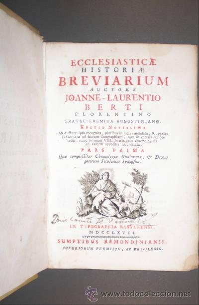 Libros antiguos: BERTI, Joannis-Laurentius: ECCLESIASTICAE HISTORIAE BREVIARIUM... 1767