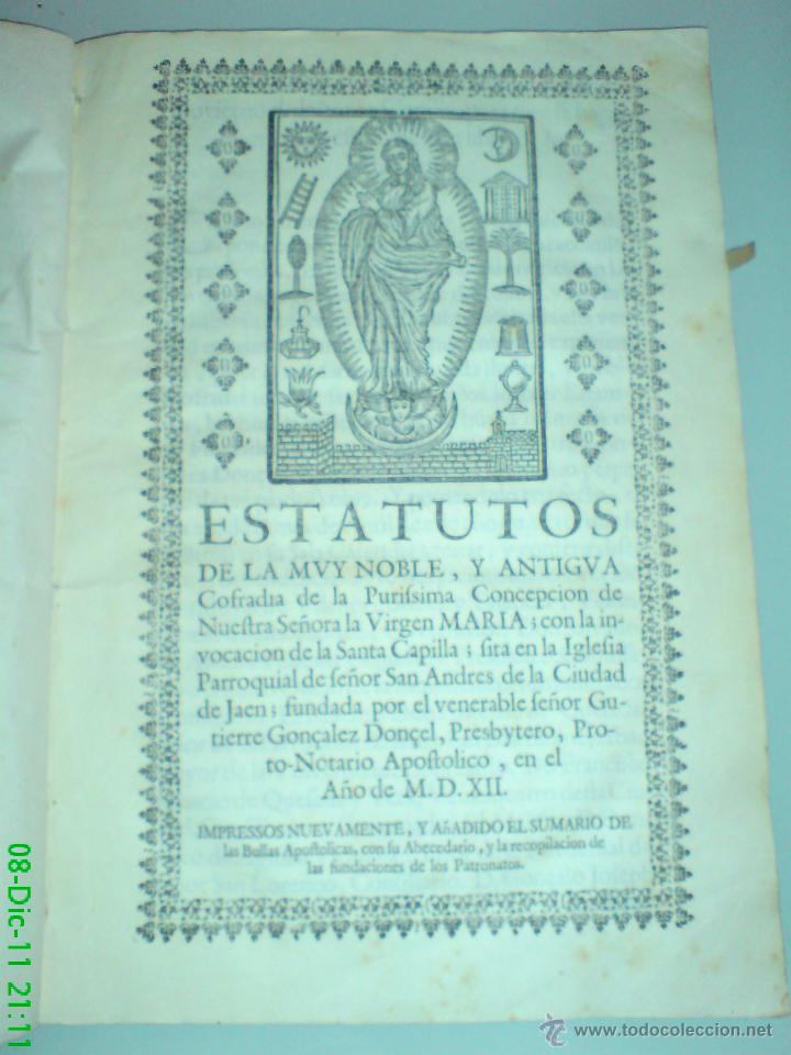 Livros antigos: 1710 - Cofrad&iacute;a de la Purisima Concepci&oacute;n de Nuestra Se&ntilde;ora la Virgen Maria ... Ja&eacute;n ...