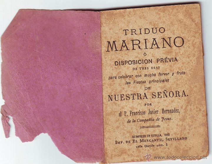 Livres anciens: LT-019 TRIDUO MARIANO O DISPOSICI&Oacute;N PREVIA NTRA SE&Ntilde;ORA 1882