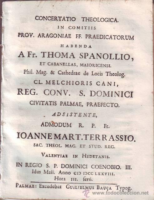 Antiquarische B&uuml;cher: SPANOLLIO ET CABANELLAS, Thoma: CONCERTATIO THEOLOGICA... 1778
