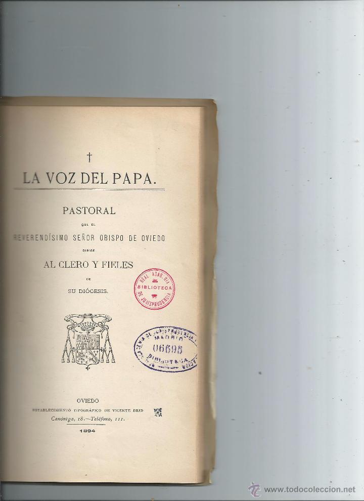 Libros antiguos: Ram&oacute;n MART&Iacute;NEZ VIGIL LA VOZ DEL PAPA. Pastoral ... 1894 - ASTURIAS