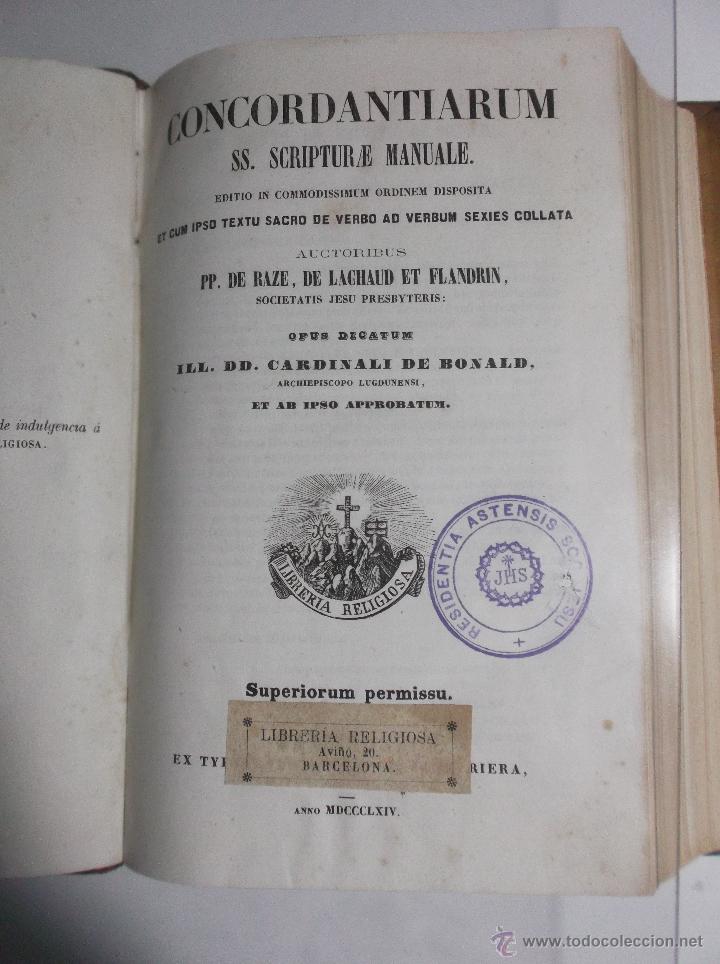 Libros antiguos: CONCORDANTIARUM SS. SCRIPTURAE MANUALES - 1864. - Foto 2