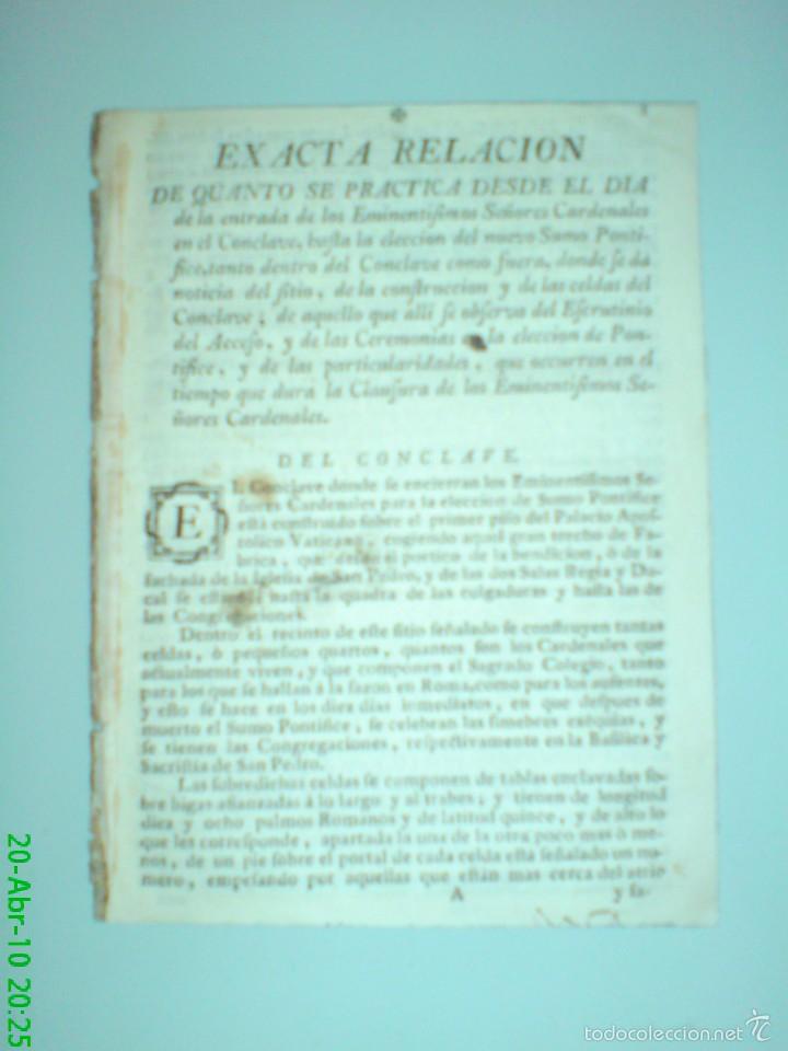 Old books: 1769 - C&Oacute;NCLAVE PARA LA ELECCI&Oacute;N DEL PAPA ... CEREMONIAS ... PARTICULARIDADES ...